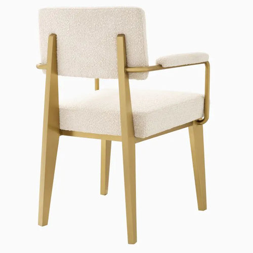 Retro Dining Chair – Cream Boucle, Brushed Brass Stainless Steel Frame